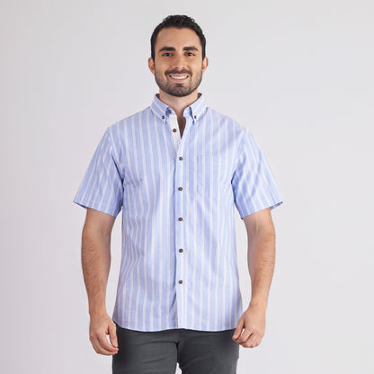 Camisa manga corta regular fit color azul medio