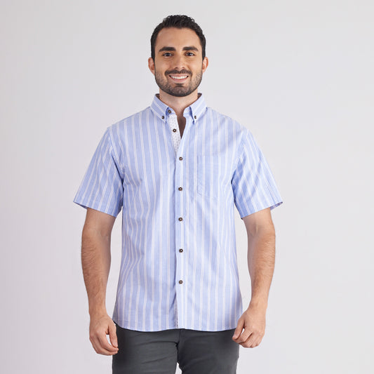 Camisa manga corta regular fit color azul medio