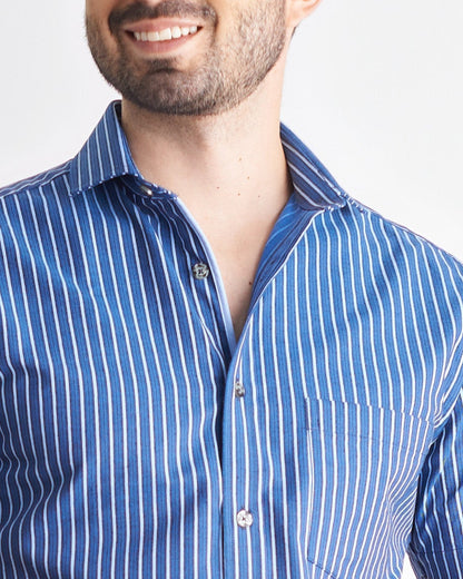 Camisa slim fit manga corta a rayas