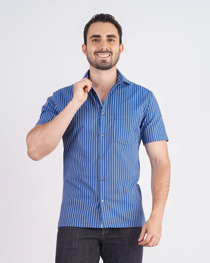 Camisa slim fit manga corta a rayas