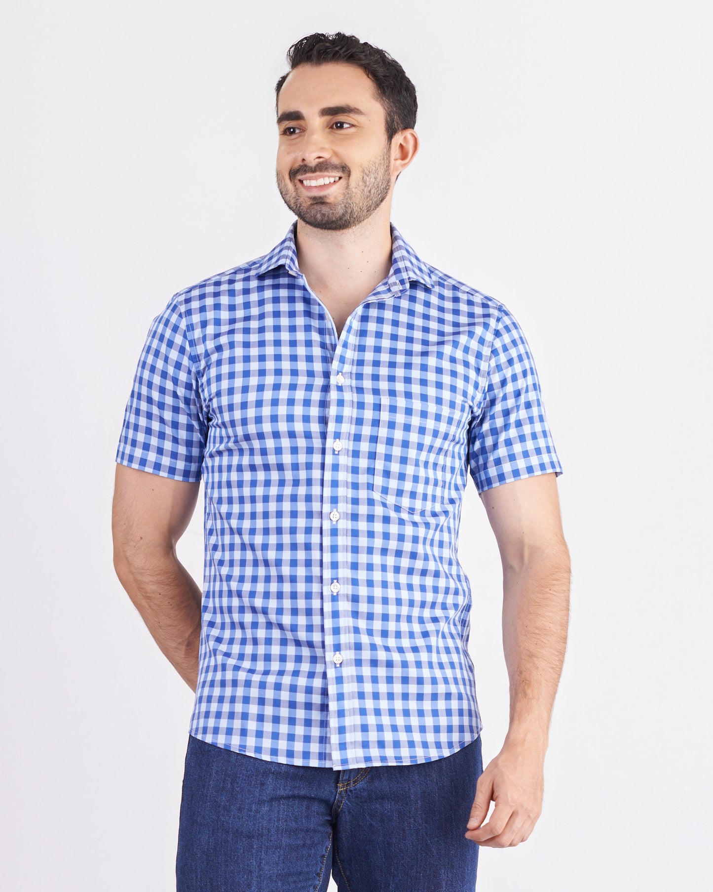 Camisa slim fit manga corta a cuadros
