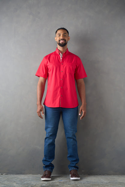 Camisa regular fit manga corta rojo