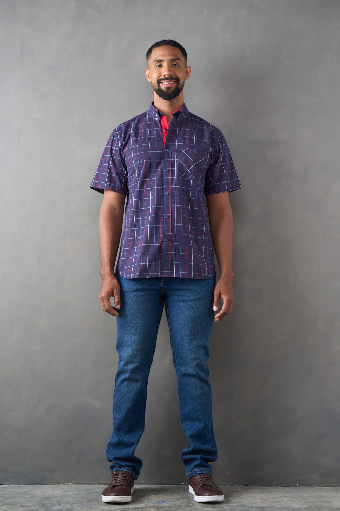Camisa manga corta azul oscuro