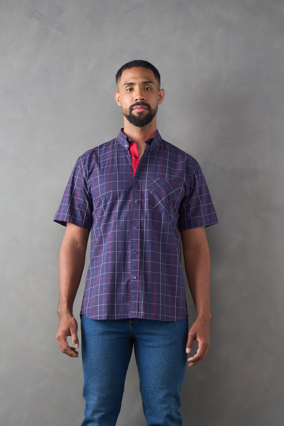 Camisa manga corta azul oscuro