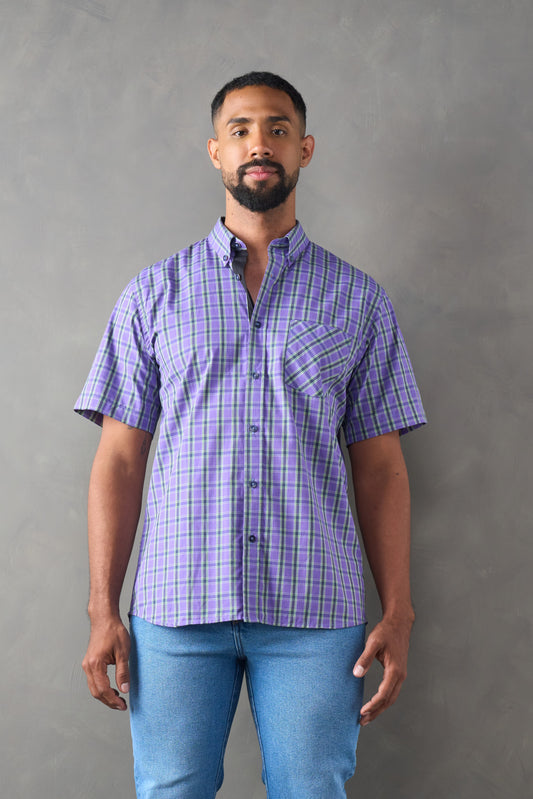 Camisa regular fit manga corta azul oscuro