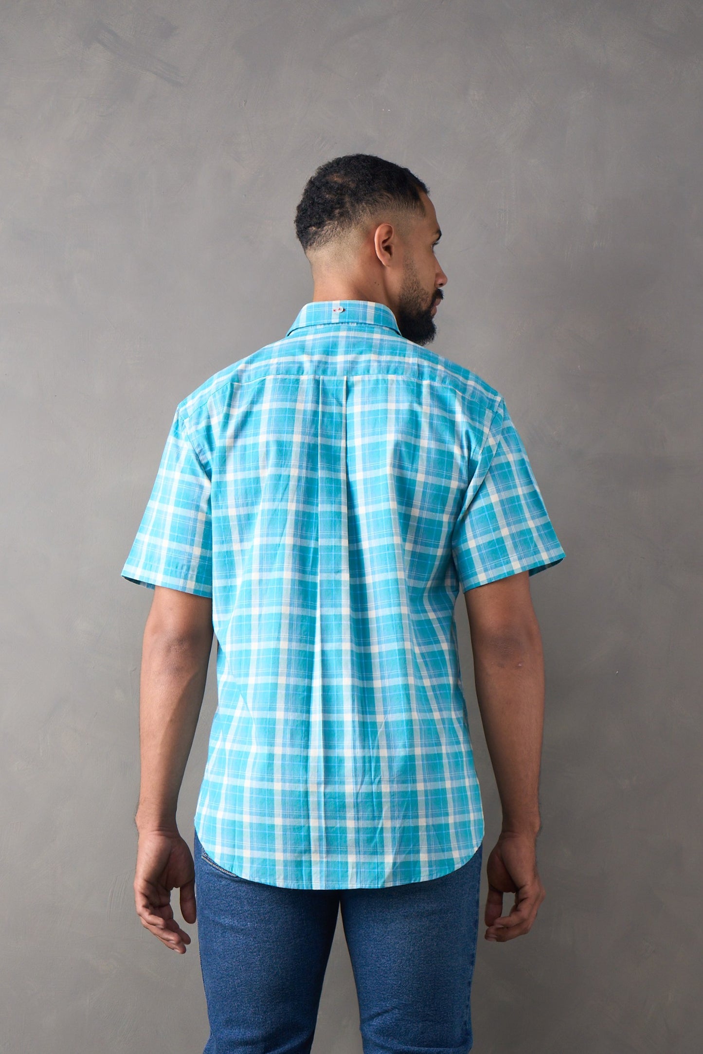 Camisa regular fit manga corta azul medio