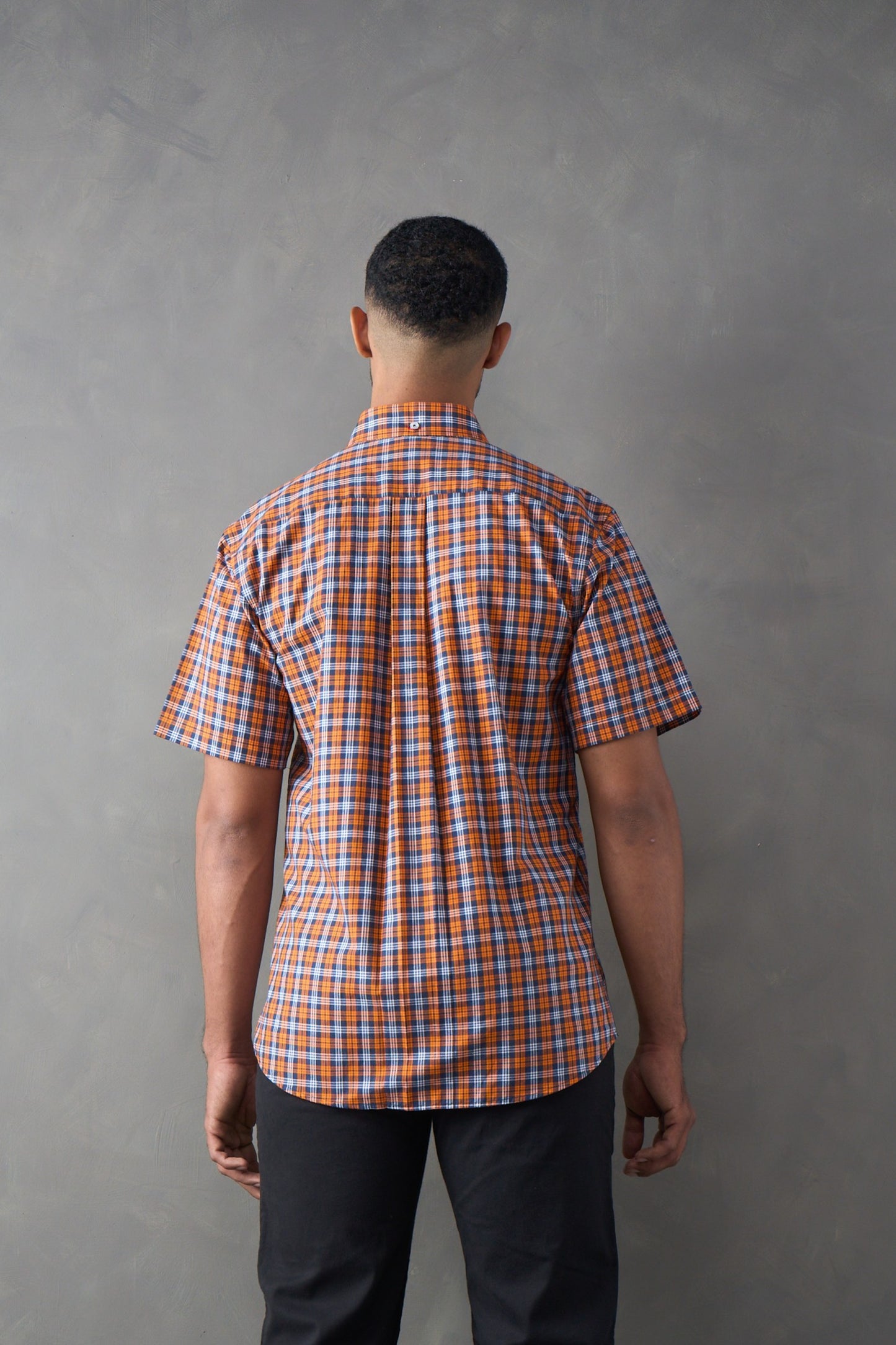 Camisa manga corta a cuadros naranja