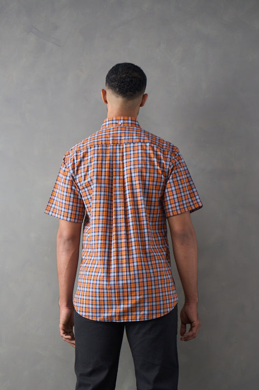 Camisa manga corta a cuadros naranja