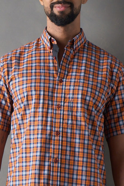 Camisa manga corta a cuadros naranja