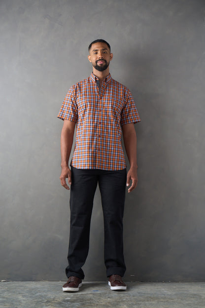 Camisa manga corta a cuadros naranja