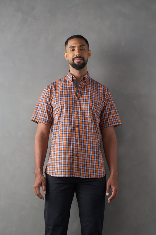 Camisa manga corta a cuadros naranja
