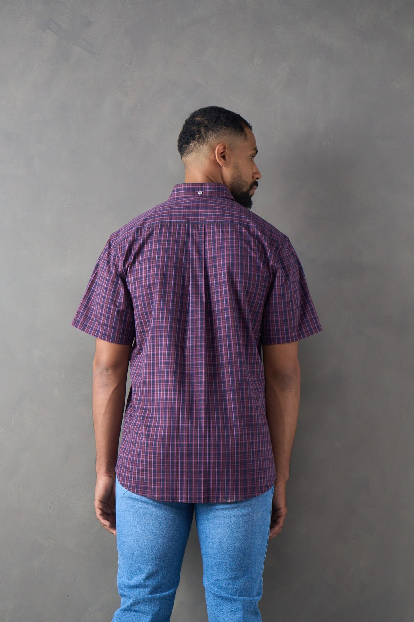 Camisa manga corta a cuadros morado