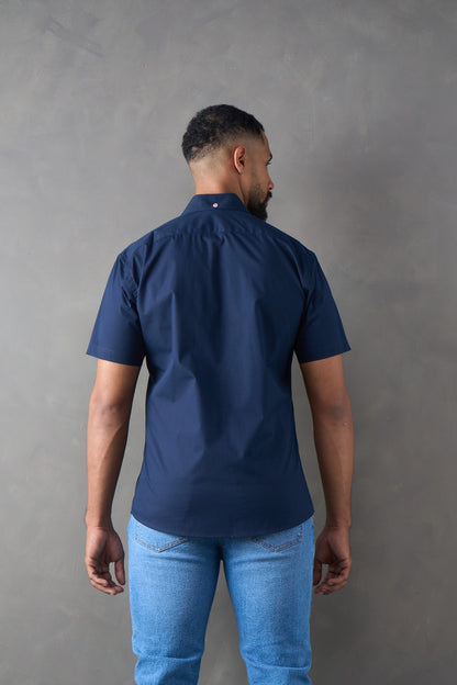 Camisa manga corta slim fit navy