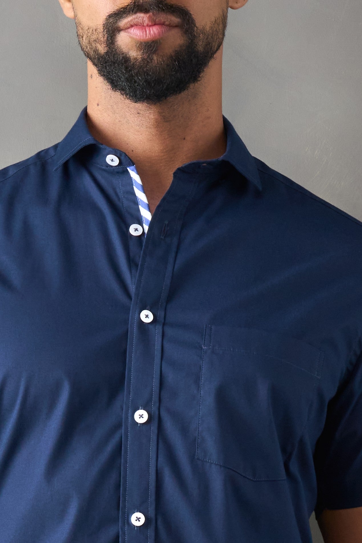 Camisa manga corta slim fit navy