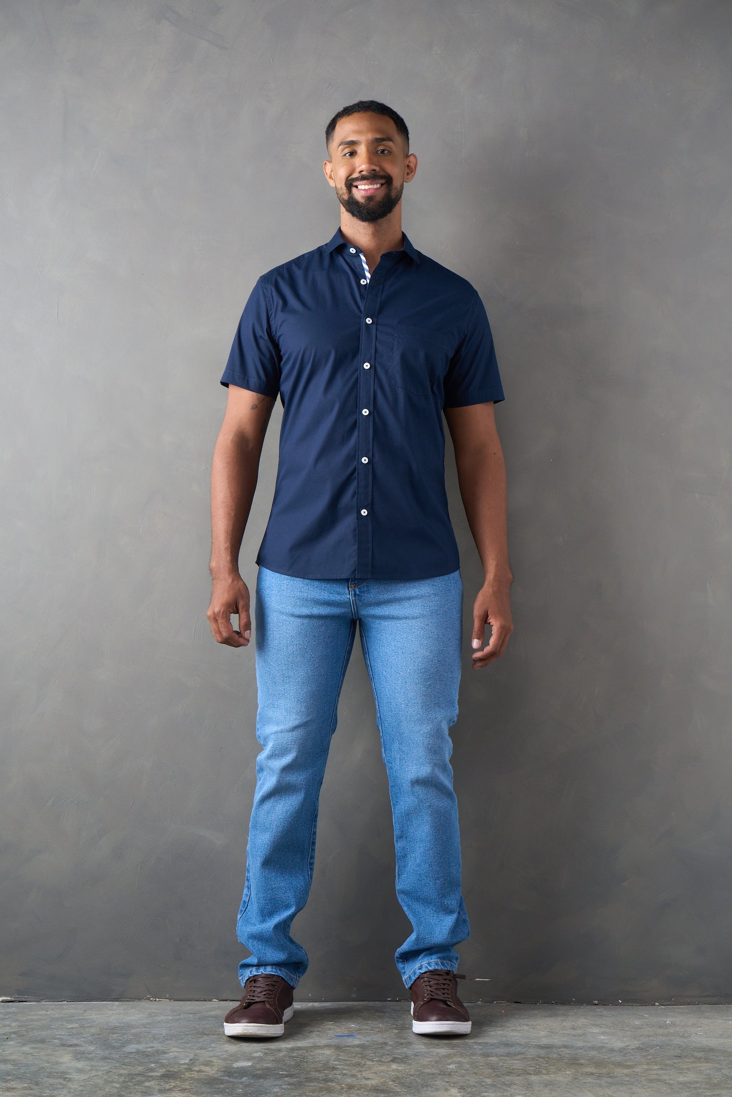 Camisa manga corta slim fit navy