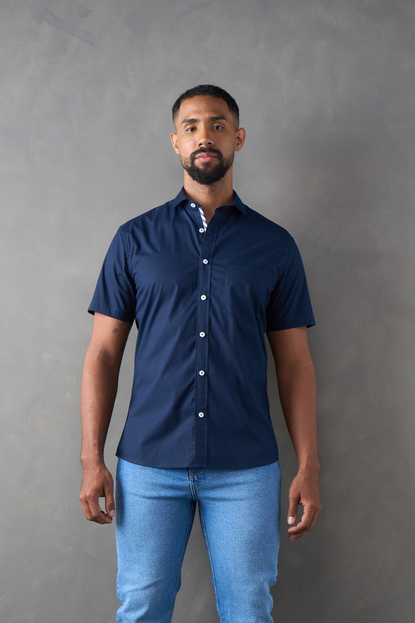 Camisa manga corta slim fit navy