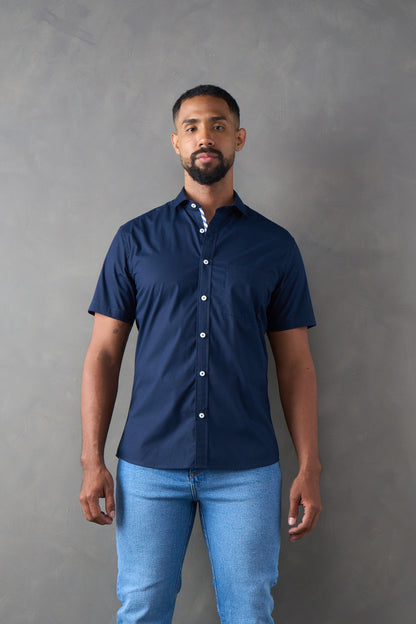 Camisa manga corta slim fit navy