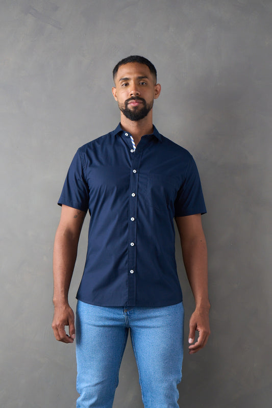 Camisa manga corta slim fit navy