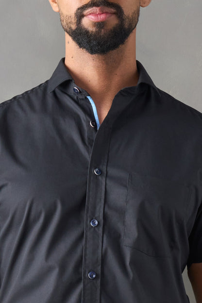 Camisa manga corta slim fit negro