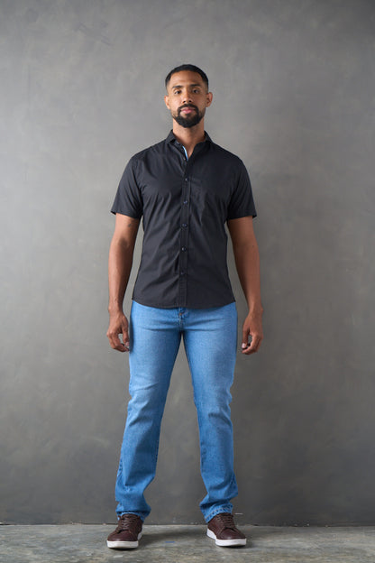 Camisa manga corta slim fit negro