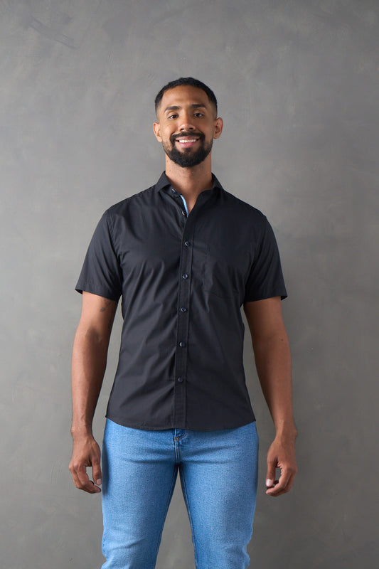 Camisa manga corta slim fit negro