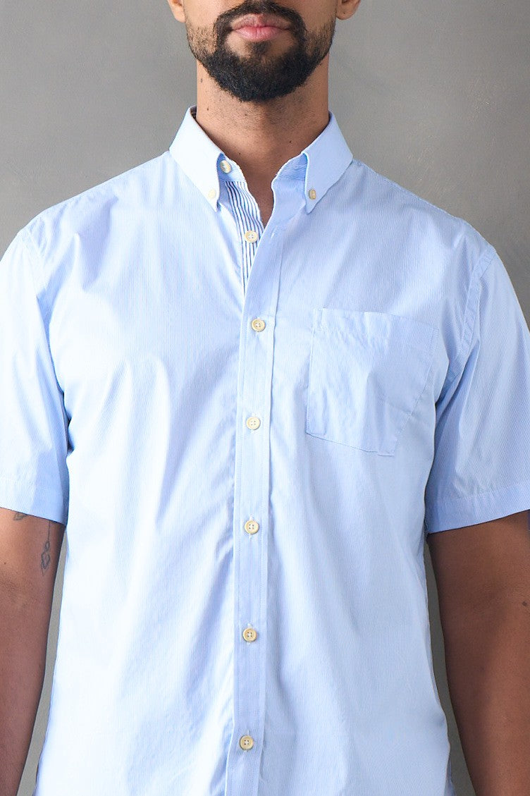 Camisa manga corta mil rayas azul medio