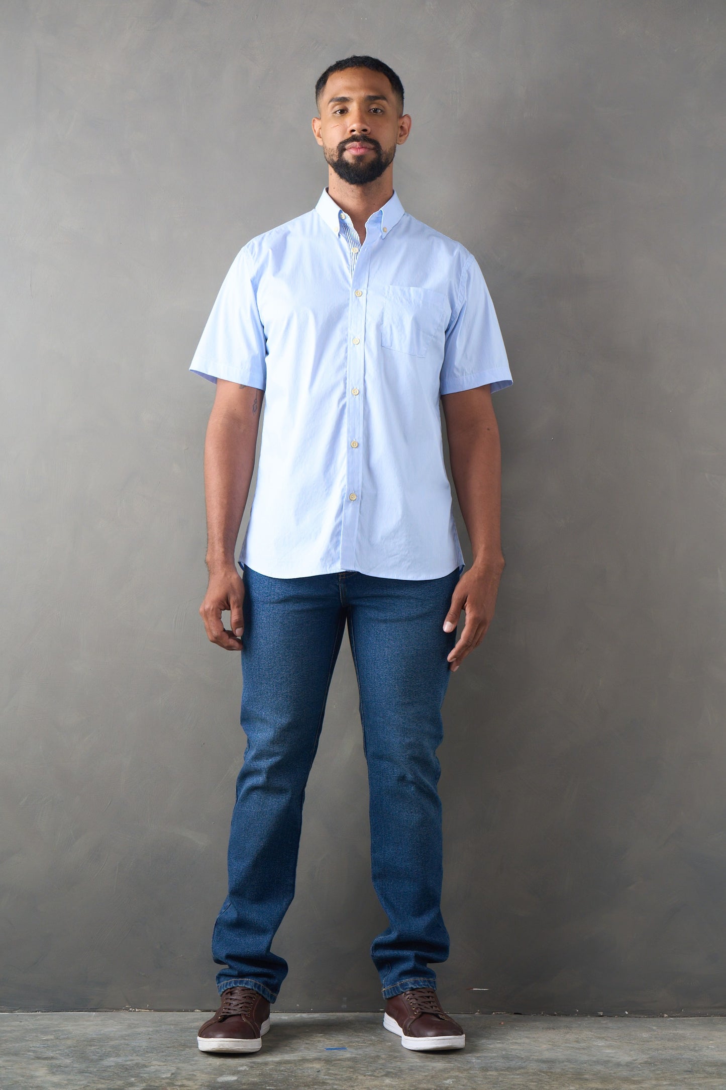 Camisa manga corta mil rayas azul medio