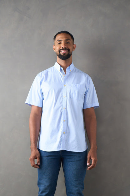 Camisa manga corta mil rayas azul medio