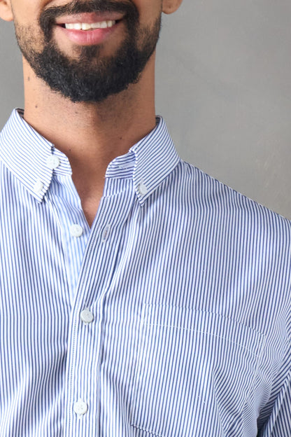 Camisa manga corta a rayas azul oscuro