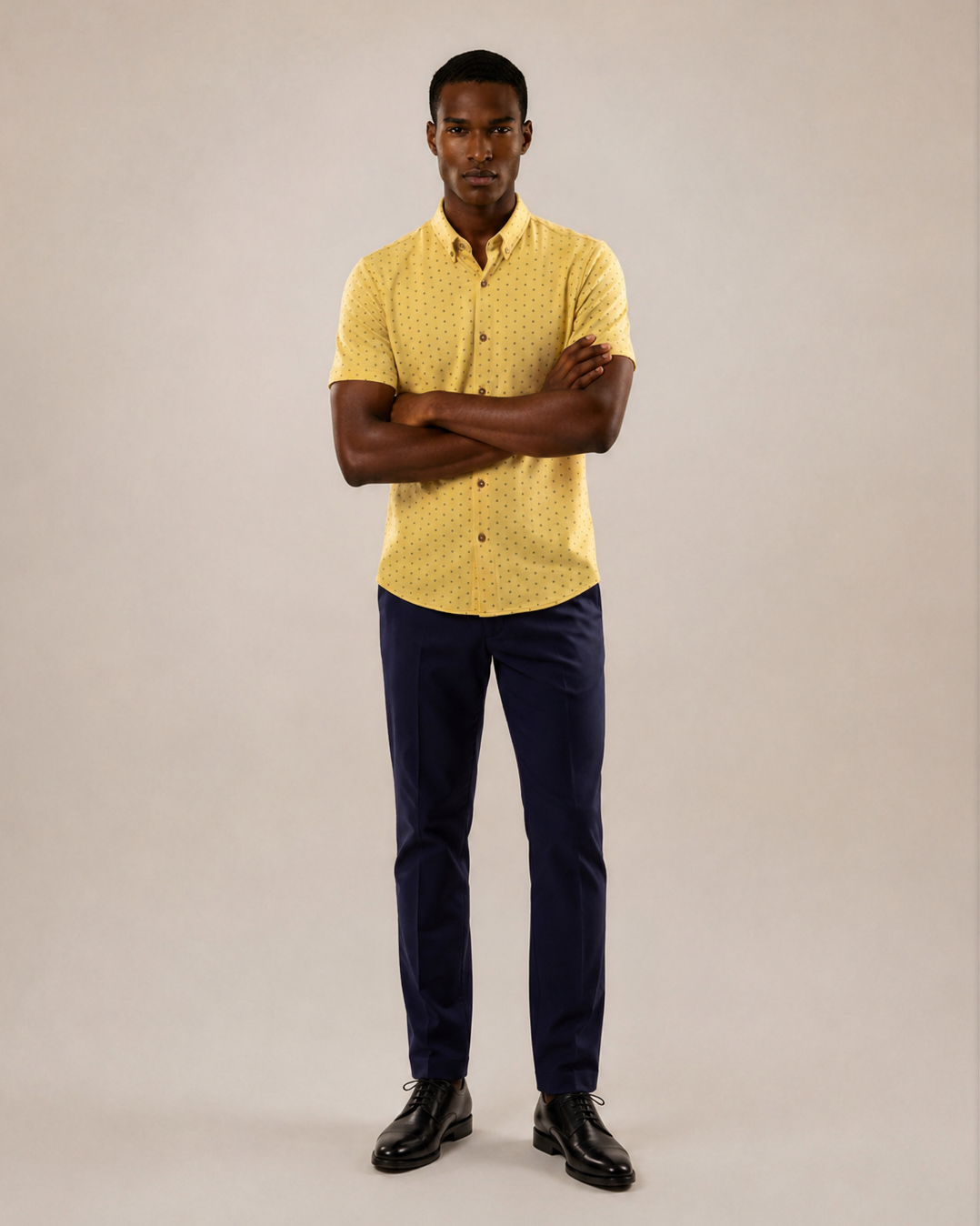 Camisa en tejido de punto con mini prints amarillo