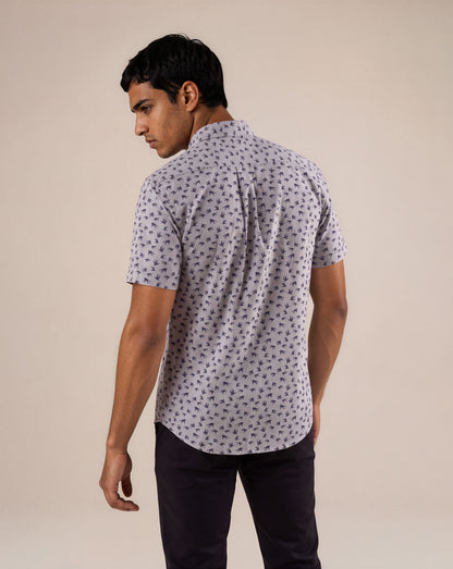 Camisa manga corta con mini prints gris claro