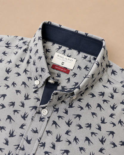 Camisa manga corta con mini prints gris claro