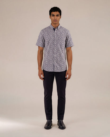 Camisa manga corta con mini prints gris claro