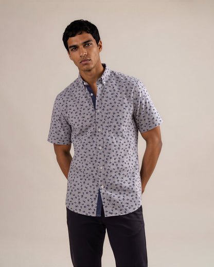 Camisa manga corta con mini prints gris claro