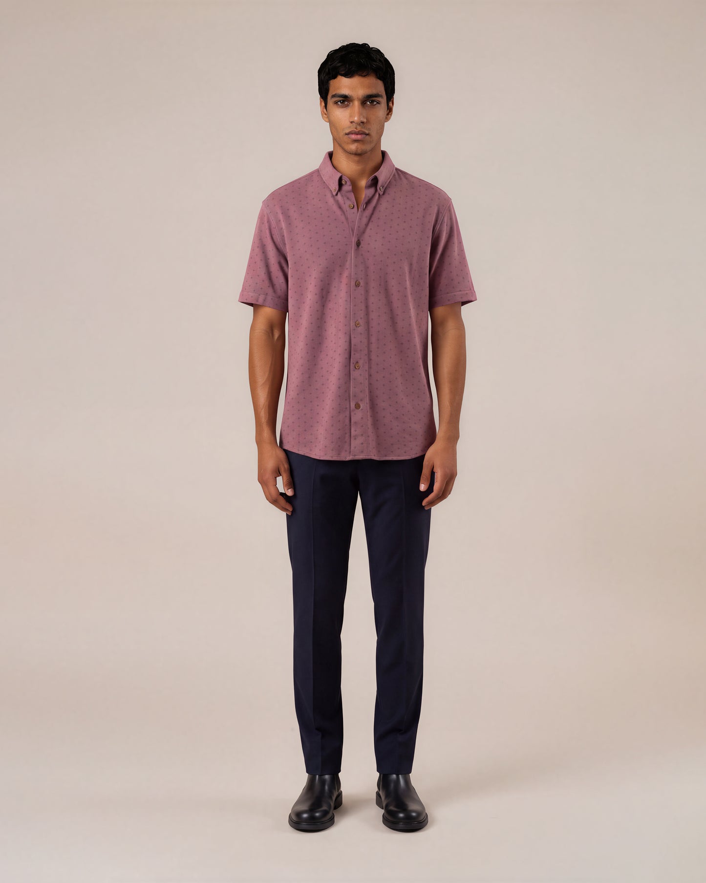 Camisa en tejido de punto con mini prints terracota