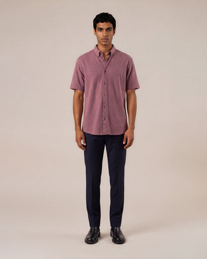 Camisa en tejido de punto con mini prints terracota