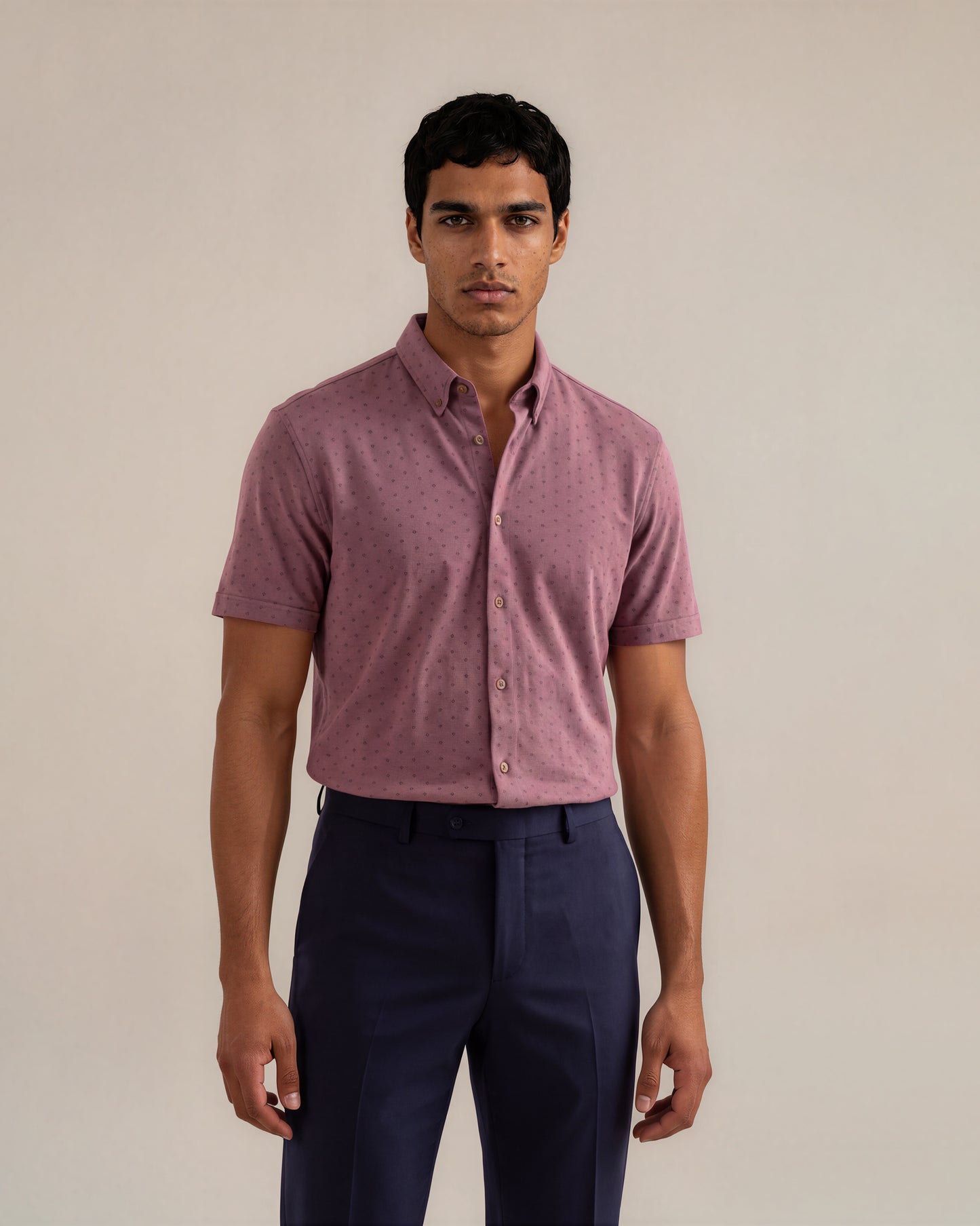 Camisa en tejido de punto con mini prints terracota