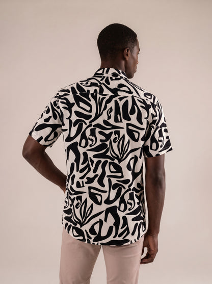 Camisa manga corta blanco estampada 100% viscosa