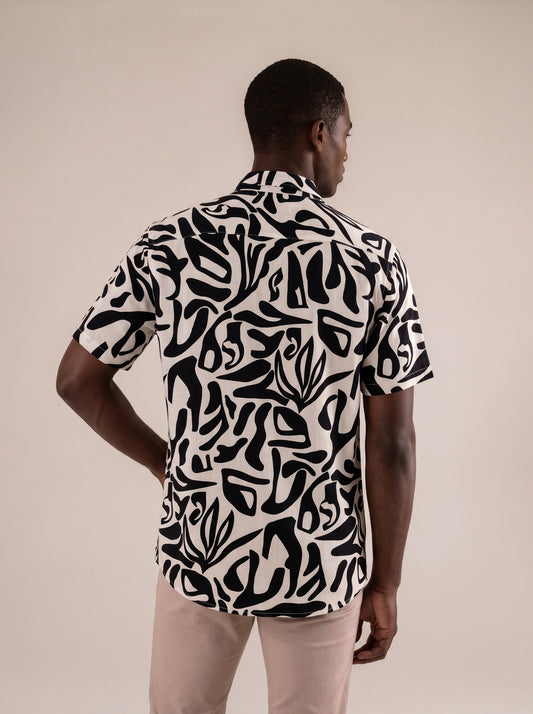 Camisa manga corta blanco estampada 100% viscosa