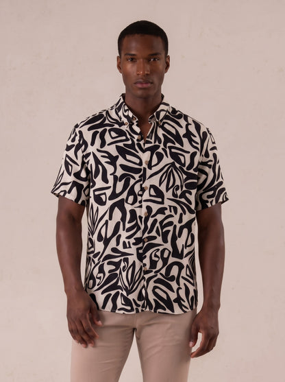 Camisa manga corta blanco estampada 100% viscosa