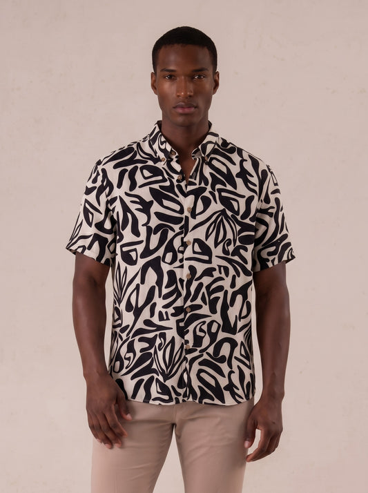 Camisa manga corta blanco estampada 100% viscosa