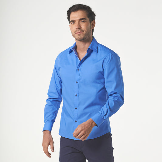 Camisa manga larga 2 tiempos color azul medio