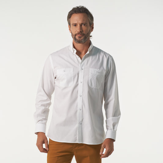 Camisa manga larga 2 bolsillos color blanco