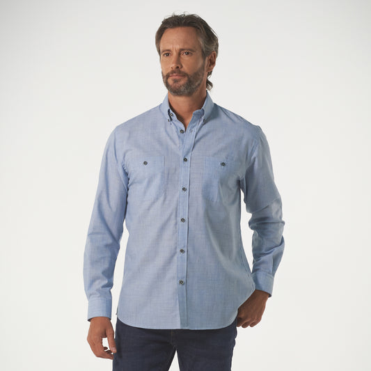Camisa manga larga 2 bolsillos color azul
