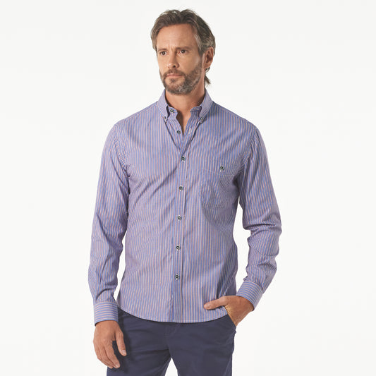 Camisa manga larga a rayas color azul