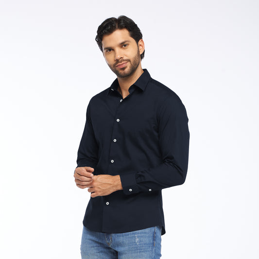 Camisa 2 tiempos slim fit color azul oscuro 100% algodón