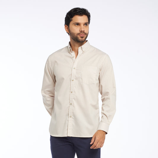 Camisa a rayas regular fit color cafe