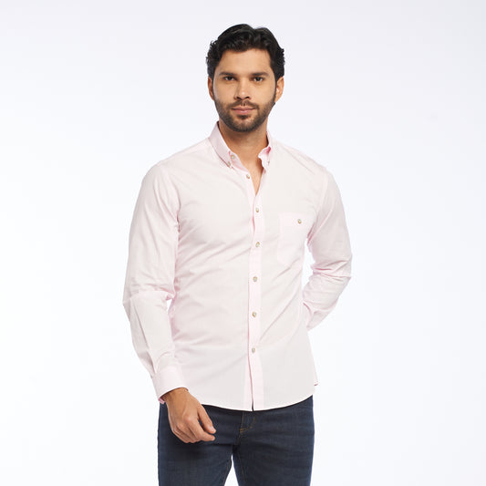 Camisa slim fit fondo entero color rosado claro