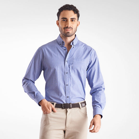 Camisa regular fit a rayas color azul oscuro