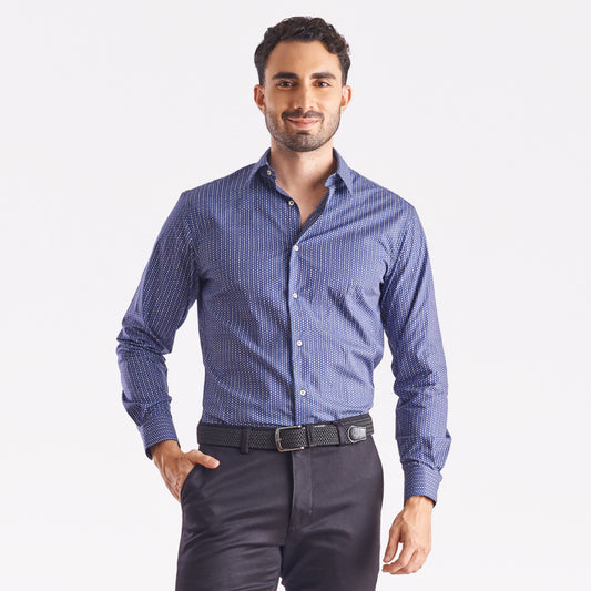 Camisa slim fit con miniprints color azul oscuro